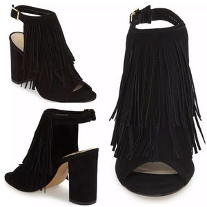 Vince Camuto Block Heel Fringe Suede Sandal